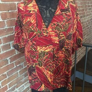 VTG 80's Ellen Tracy Linda Allard Silk Fall Leaf Large 12 Retro Shirt Top Blouse